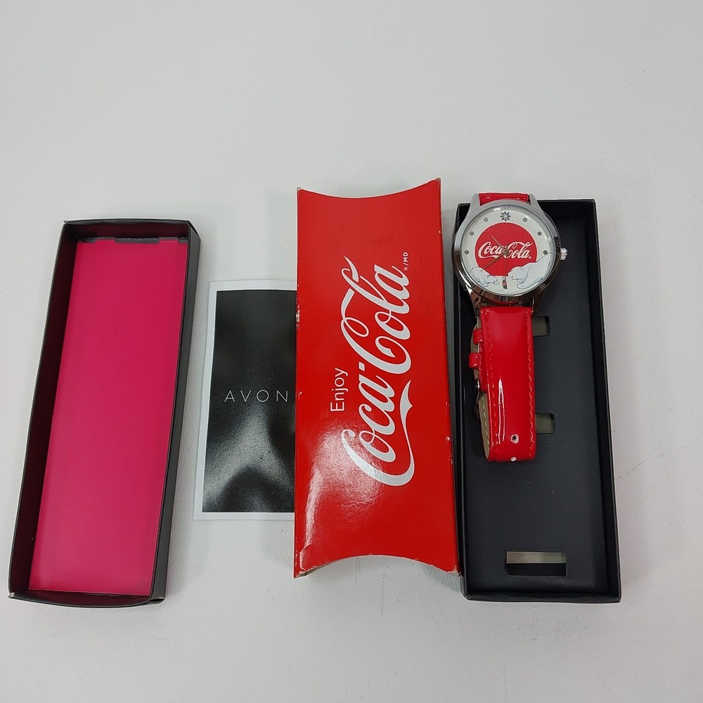 2016 Coca-Cola Watch Red Leather Band Polar Bears Open Box